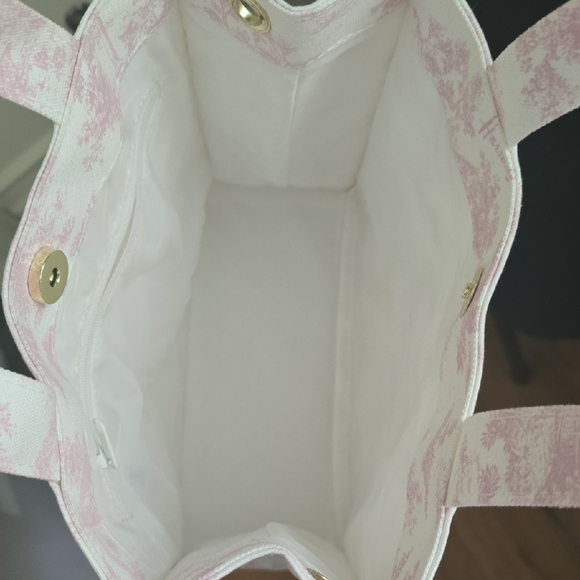 Harrods Pink and White Toile Tote Bag - Picture 3 of 12